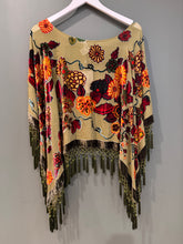 Load image into Gallery viewer, Silk Green Fringe Poncho, 1990’s, 82” Bust