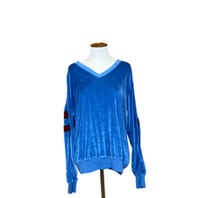 Load image into Gallery viewer, Blue Velvet V-Neck Sweater, 1970s, 46” Bust