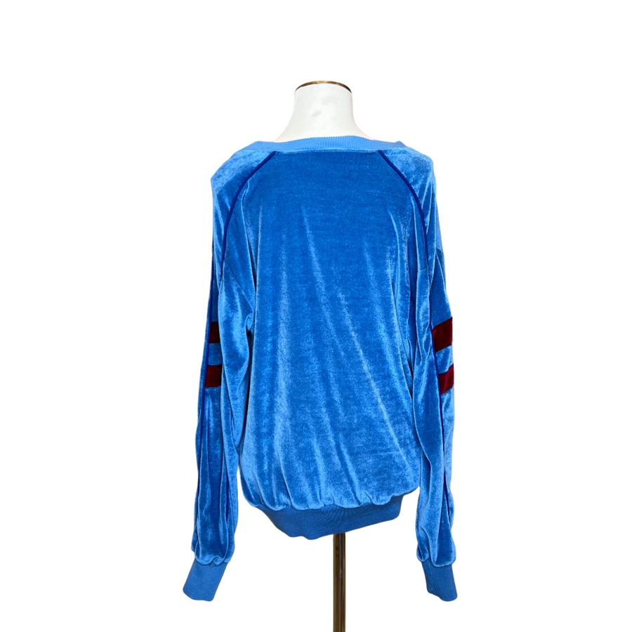Blue Velvet V-Neck Sweater, 1970s, 46” Bust