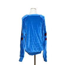Load image into Gallery viewer, Blue Velvet V-Neck Sweater, 1970s, 46” Bust