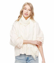 Cozy Woven Cashmere Wrap Shawl Scarf Throw: Cream