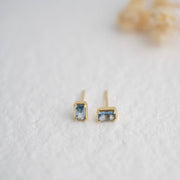 Aquamarine Baguette Studs: Gold