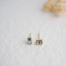 Load image into Gallery viewer, Aquamarine Baguette Studs: Gold