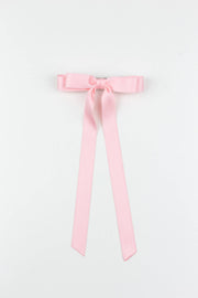Long Matte Satin Hair Bow Barrette | Micro Alice Bow: Soft Pink