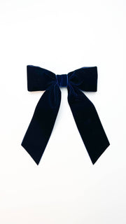 Large Velvet Hair Bow Barrette for Women | Bailee Bow: Navy