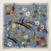 Vintage Botanical Floral Square Scarf – Elegant Garden Print Satin Neck & Hair Scarf: BL / ONE