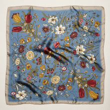 Load image into Gallery viewer, Vintage Botanical Floral Square Scarf – Elegant Garden Print Satin Neck &amp; Hair Scarf: BL / ONE