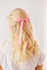 Long Matte Satin Hair Bow Barrette | Micro Alice Bow: Soft Pink