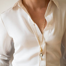 Load image into Gallery viewer, 24K Satin Gold Cameo &amp; Hand Charm Necklace: 20"