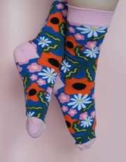 Wavy Daisy 100% Cotton Women's Crew Socks