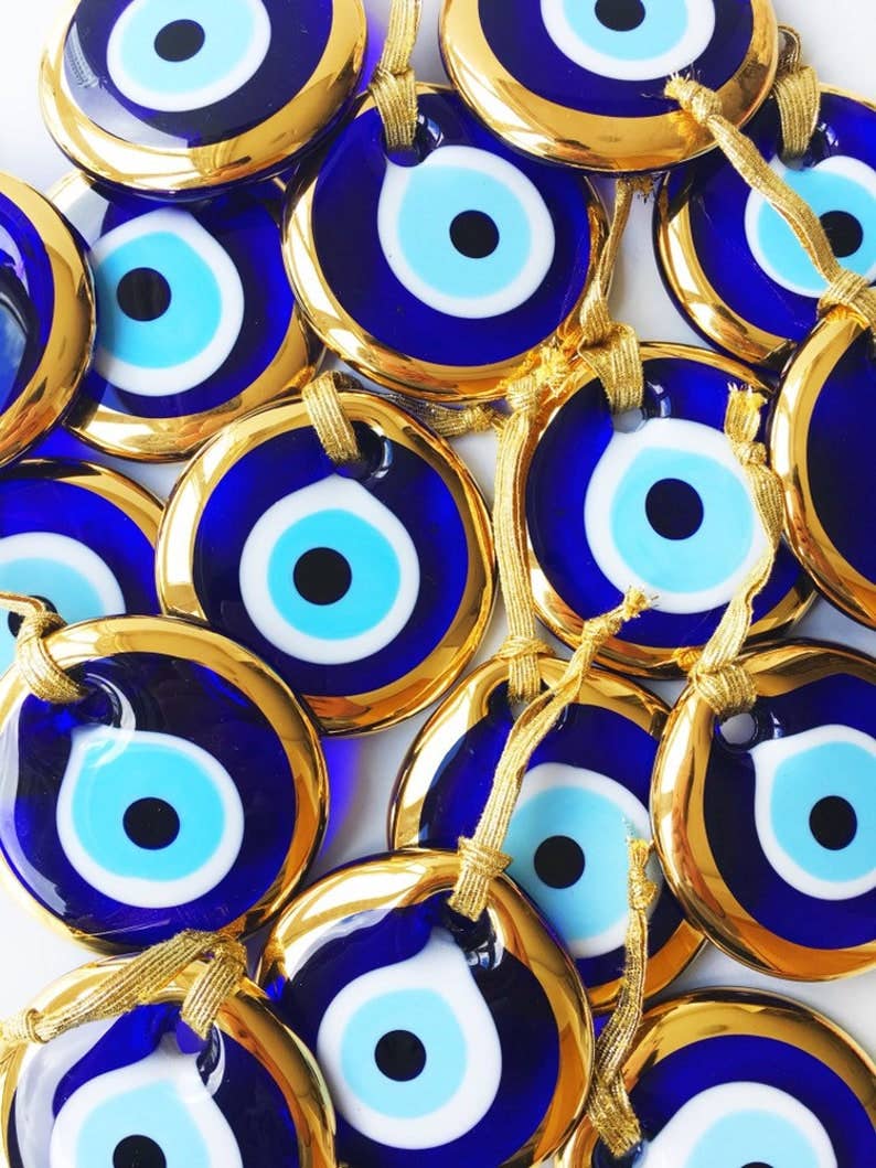 Turkish evil eye bead, gold evil eye bead, 7cm gold evil eye: Gold