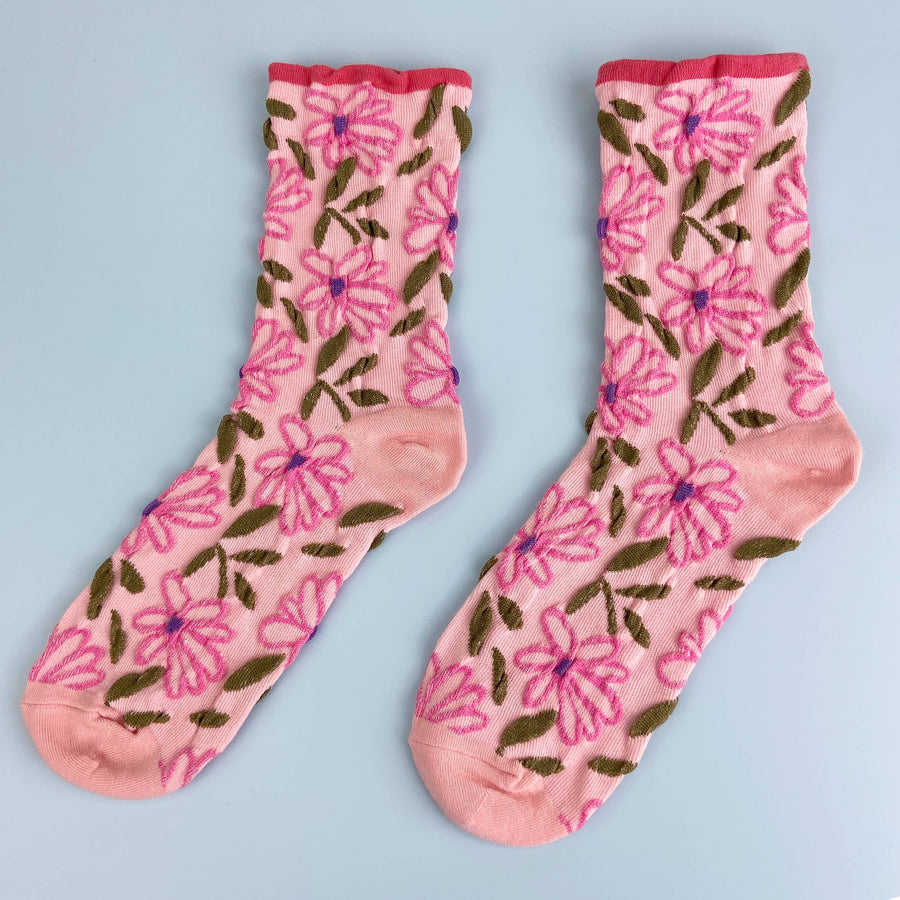 Sweet Flower Tube Socks: Pink