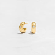 Bezeled Chunky Hoop Earrings: Gold