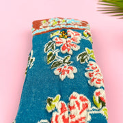 Embroidered Small Flower Sock: Blue