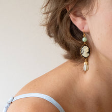 Load image into Gallery viewer, Cameo Earrings with Light Blue Bead and Drop Bead