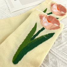 Load image into Gallery viewer, Tulip Mid Calf Floral Vintage Socks: Blue