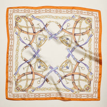 Load image into Gallery viewer, Classic Equestrian Chain Square Scarf – Vintage Belt &amp; Gold Chain Print Silk-Feel Scarf: WT / ONE