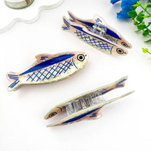 Load image into Gallery viewer, 12cm Oversized Sardine Print Acrylic Hair Claw Clip: Blue