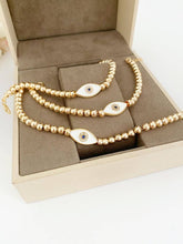Load image into Gallery viewer, White Evil Eye Bracelet, Waterproof Bracelet, Gold Beaded Br
