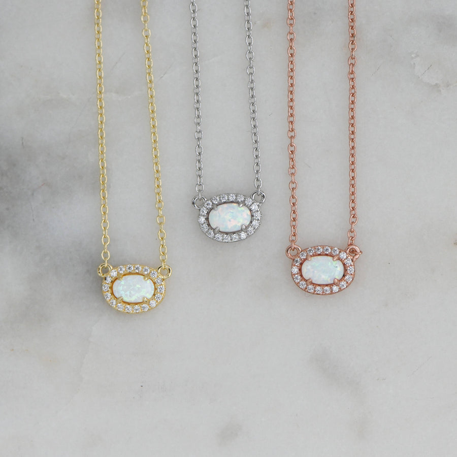 Opal Halo Necklace: Silver
