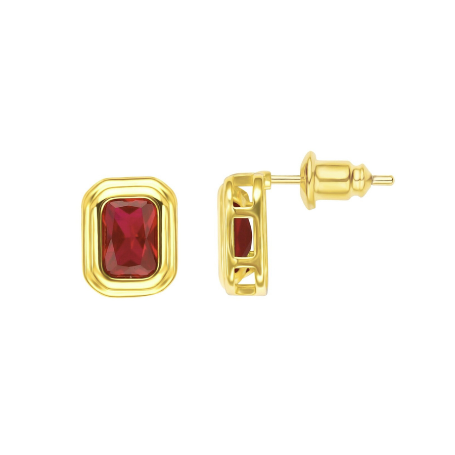 Clementine Ruby Bezel Studs: 7mm