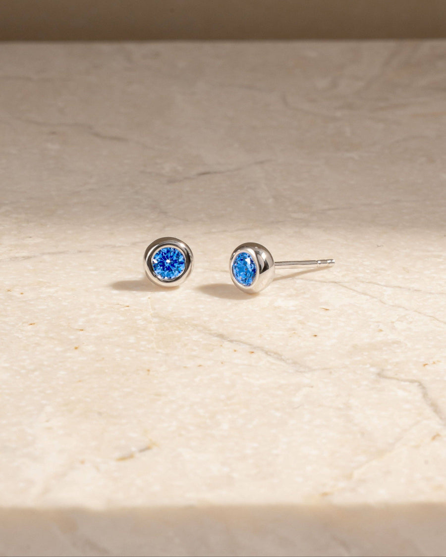Aquamarine Bezel Dome Studs: Gold