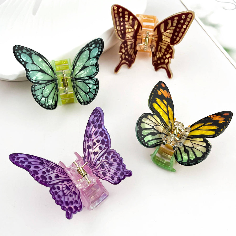 Realistic Butterfly Acrylic Printed Insect Hair Claw Clip: Green