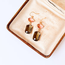 Load image into Gallery viewer, Faceted Glass Color Block Dangle Earrings: Cocoa &amp; Plum