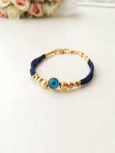 Load image into Gallery viewer, Blue Evil Eye Bracelet, Seed Beads Bracelet, Evil Eye Charm Bracelet: Blue
