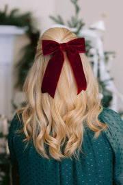 Large Velvet Hair Bow Barrette for Women | Bailee Bow: Moss