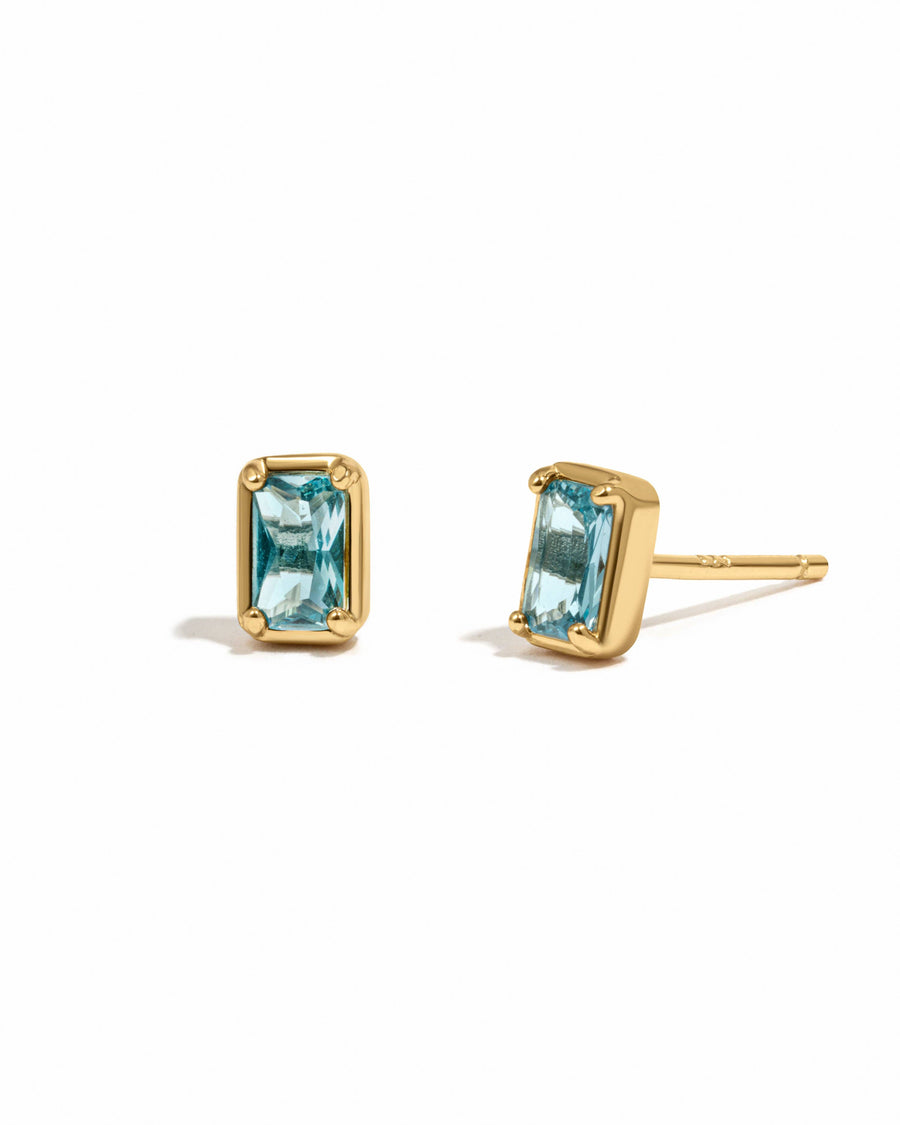 Aquamarine Baguette Studs: Gold