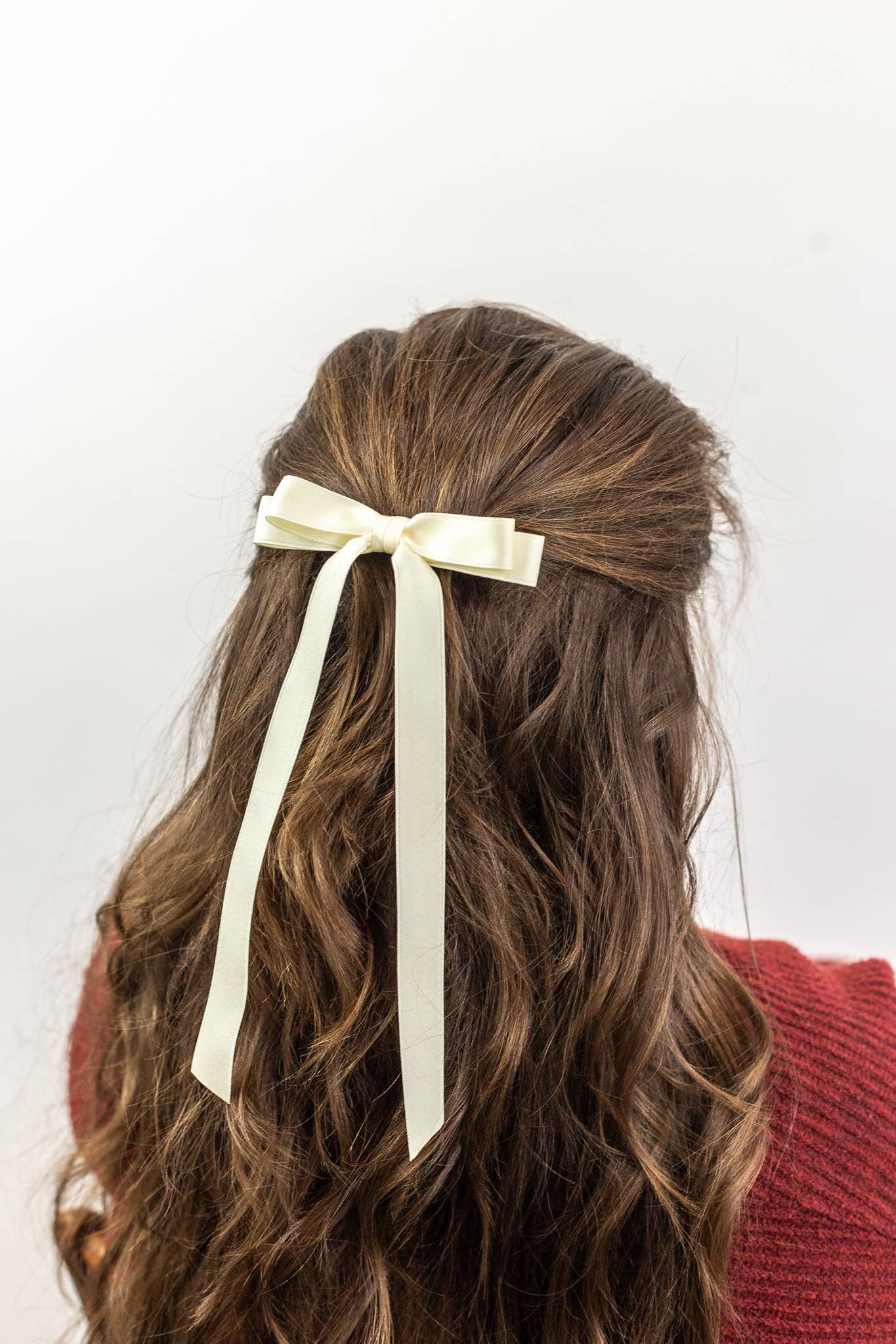 Long Matte Satin Hair Bow Barrette | Micro Alice Bow: Red