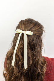 Long Matte Satin Hair Bow Barrette | Micro Alice Bow: Red