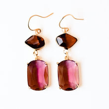 Load image into Gallery viewer, Faceted Glass Color Block Dangle Earrings: Blush &amp; Olive