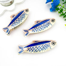 Load image into Gallery viewer, 12cm Oversized Sardine Print Acrylic Hair Claw Clip: Blue