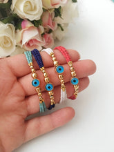 Load image into Gallery viewer, Blue Evil Eye Bracelet, Seed Beads Bracelet, Evil Eye Charm Bracelet: Blue