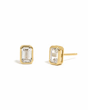 Load image into Gallery viewer, Emerald Cut Stud Earrings: Gold