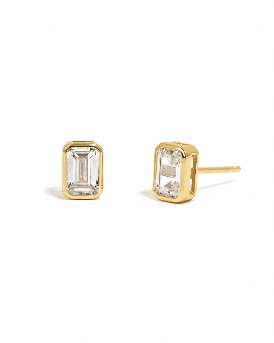 Emerald Cut Stud Earrings: Silver