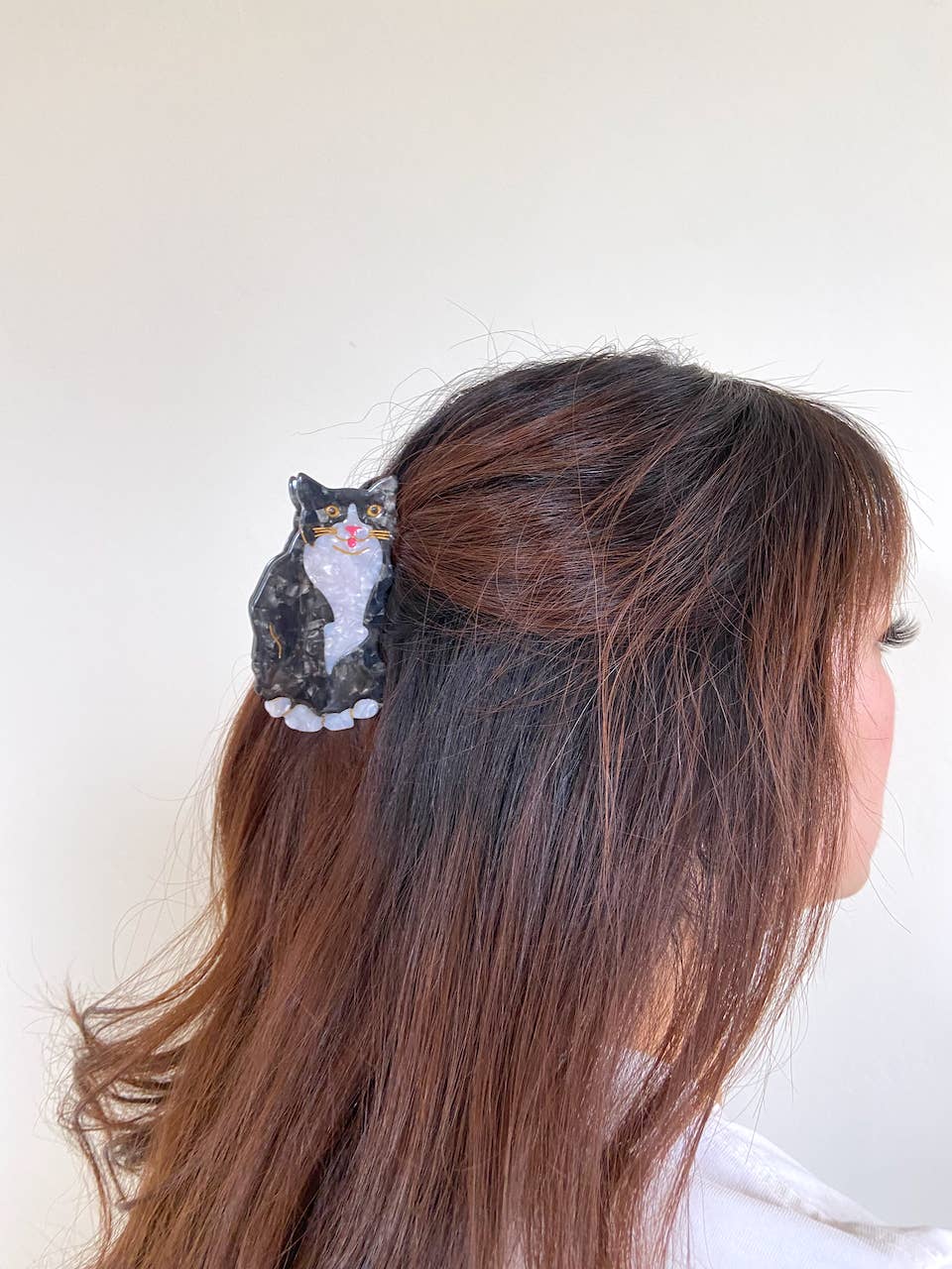 Hand-painted Tuxedo Cat Claw Hair Clip | Eco-Friendly