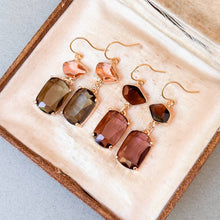 Load image into Gallery viewer, Faceted Glass Color Block Dangle Earrings: Cocoa &amp; Plum