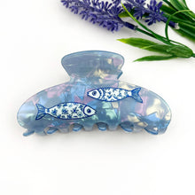 Load image into Gallery viewer, Blue Porcelain Sardine Half-Moon Acrylic Hair Claw Clip: Blue