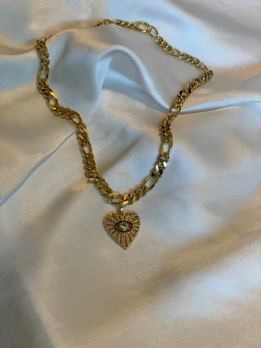 Listen To Your Angel Necklace. Gold Chain and Heart Charm: Silver - White Gold Filled