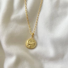 Load image into Gallery viewer, Over The Moon Gold Filled Necklace Moon star paperclip chain