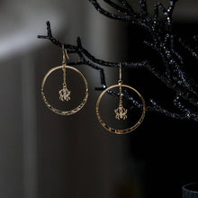 Load image into Gallery viewer, Gossamer Guardian Spider Hoop Earrings: Halloween Jewelry