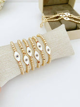 Load image into Gallery viewer, White Evil Eye Bracelet, Waterproof Bracelet, Gold Beaded Br