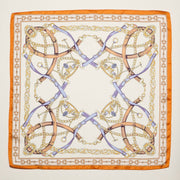 Classic Equestrian Chain Square Scarf – Vintage Belt & Gold Chain Print Silk-Feel Scarf: WT / ONE