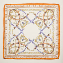 Load image into Gallery viewer, Classic Equestrian Chain Square Scarf – Vintage Belt &amp; Gold Chain Print Silk-Feel Scarf: WT / ONE