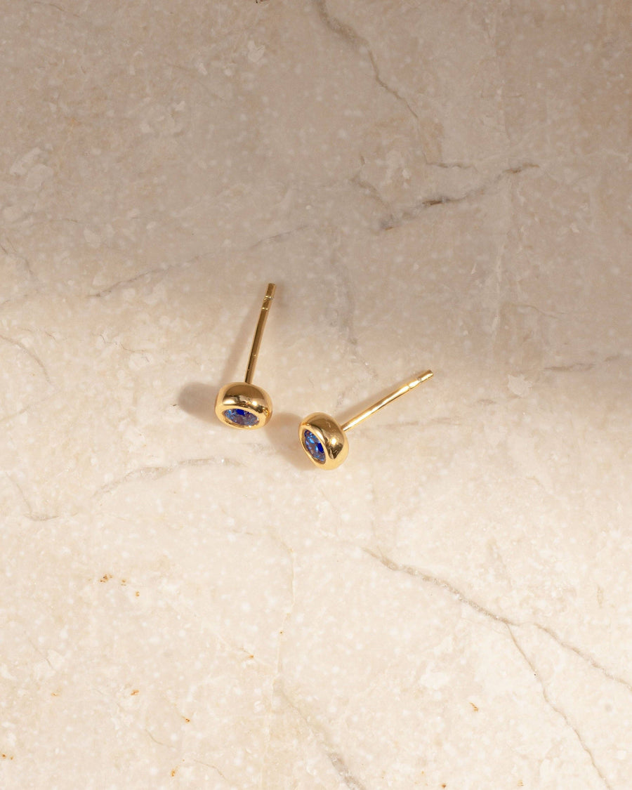 Aquamarine Bezel Dome Studs: Gold