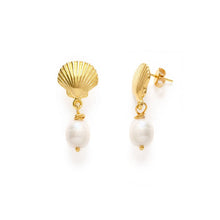 Load image into Gallery viewer, Shell and Pearl Stud Drop Earrings