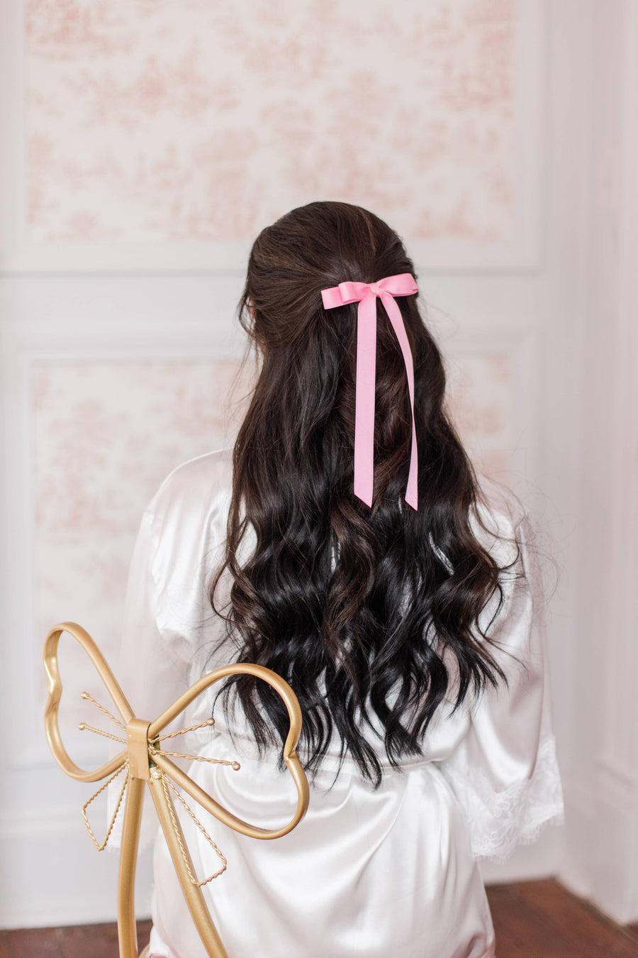 Long Matte Satin Hair Bow Barrette | Micro Alice Bow: Soft Pink